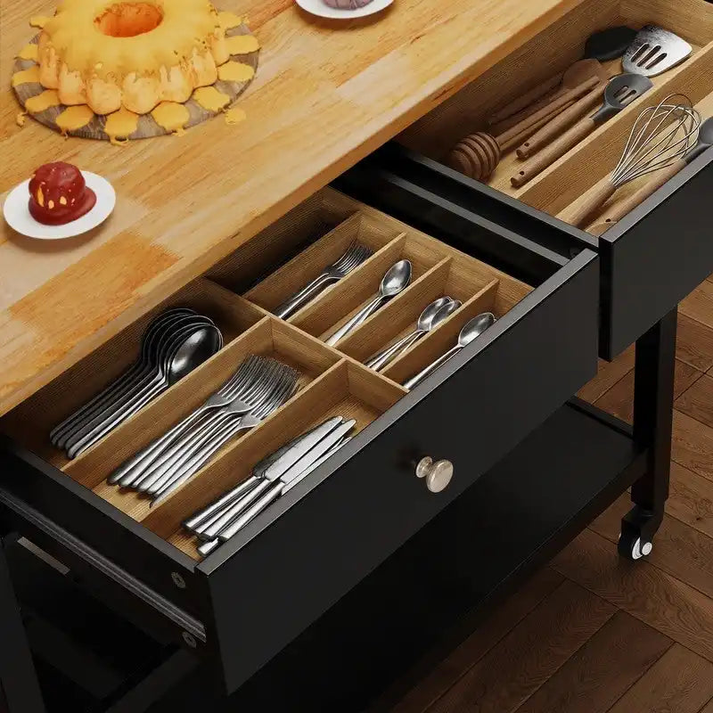 Rolling Kitchen Island Cart with Drawers and Storage Shelves