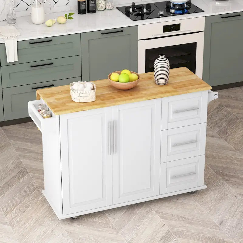 Kitchen Island Cart with 2-Door Cabinet and 3 Drawers