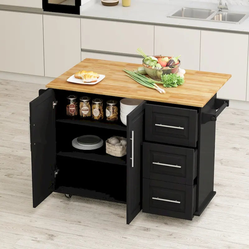 Kitchen Island Cart with 2-Door Cabinet and 3 Drawers