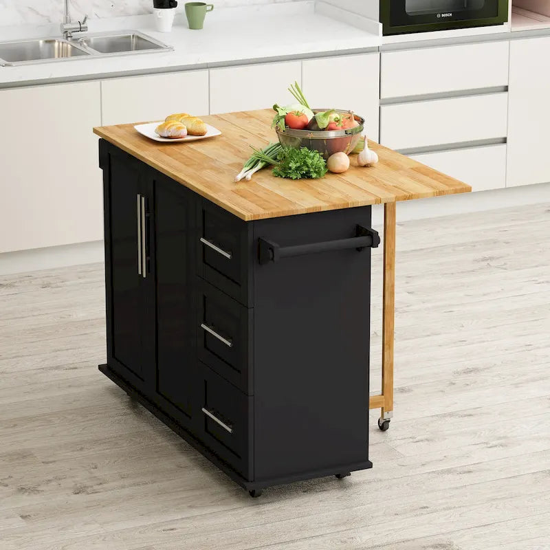 Kitchen Island Cart with 2-Door Cabinet and 3 Drawers