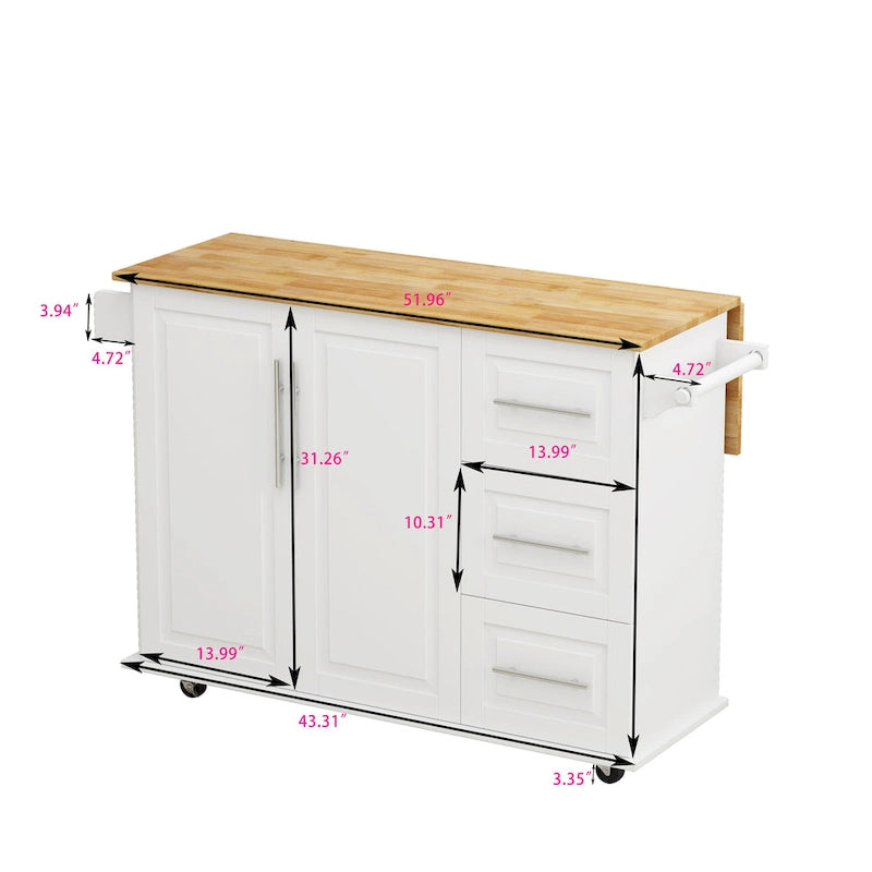 Kitchen Island Cart with 2-Door Cabinet and 3 Drawers