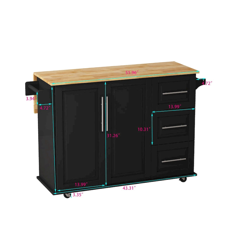 Kitchen Island Cart with 2-Door Cabinet and 3 Drawers