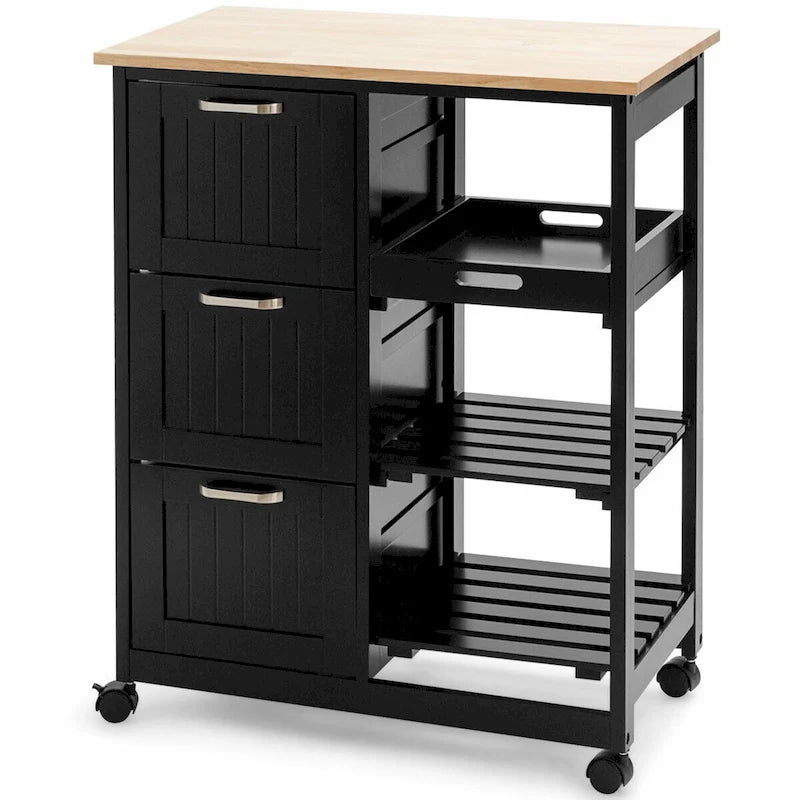 Rolling Kitchen Storage Cart with Drawers and Shelves