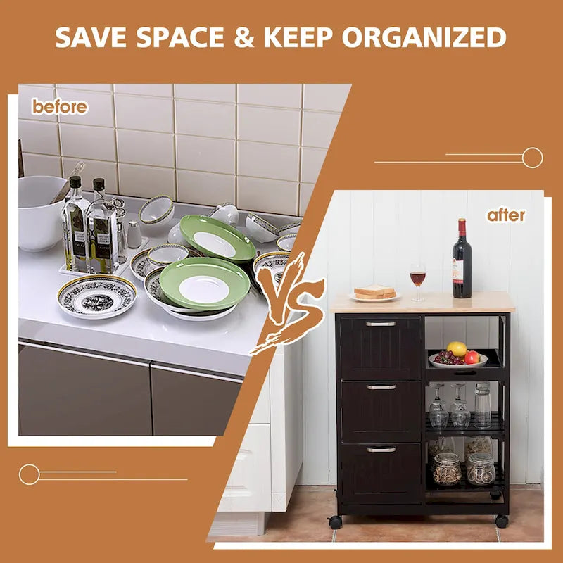 Rolling Kitchen Storage Cart with Drawers and Shelves
