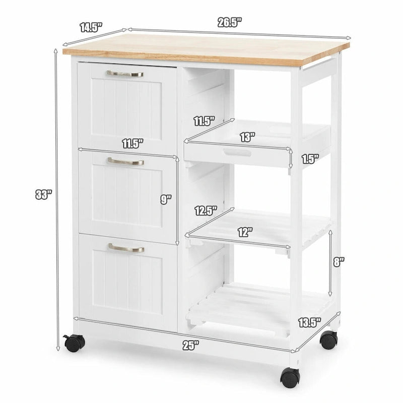 Rolling Kitchen Storage Cart with Drawers and Shelves