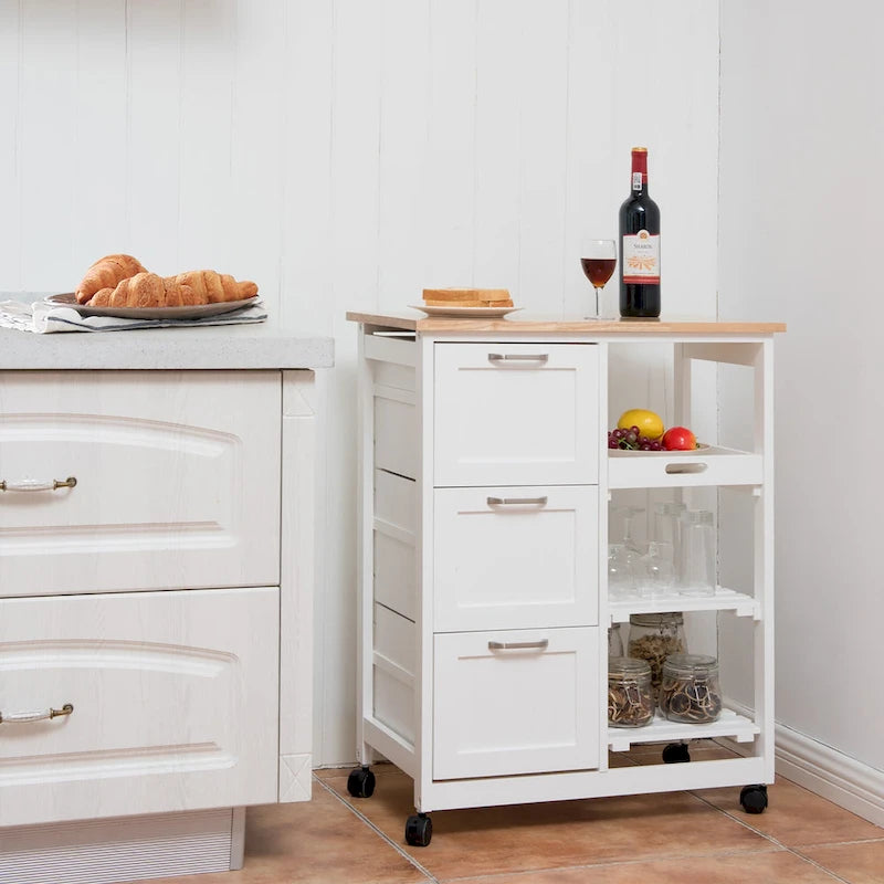 Rolling Kitchen Storage Cart with Drawers and Shelves