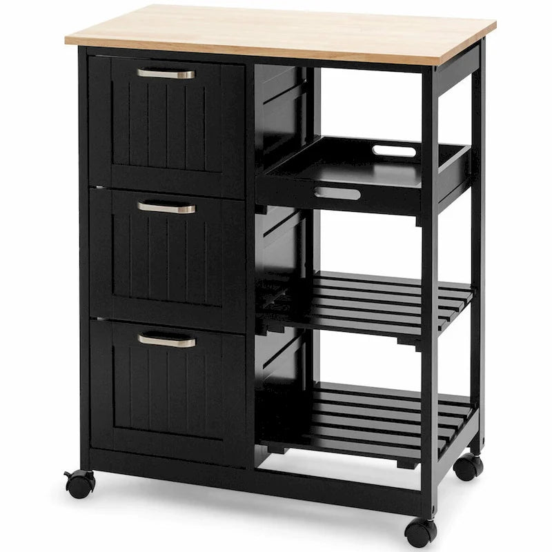 Rolling Kitchen Storage Cart with Drawers and Shelves