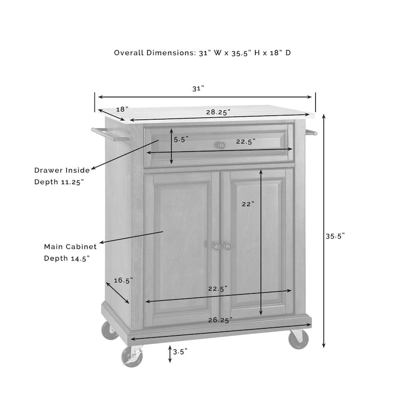Portable Granite Top Kitchen Cart - 31W x 18D x 35.5H