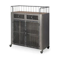 Gray Metal & Brown Wood Top Bar Cart