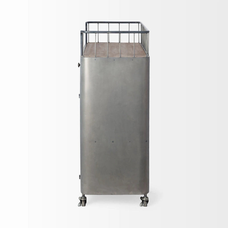 Gray Metal & Brown Wood Top Bar Cart