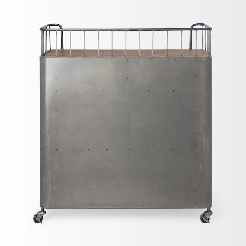 Gray Metal & Brown Wood Top Bar Cart