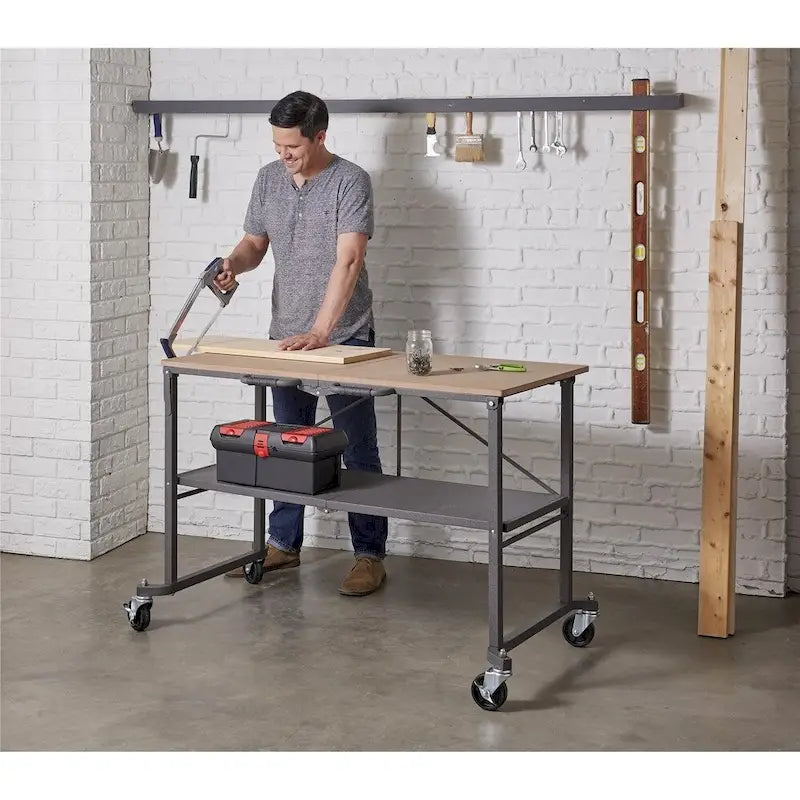 Grey Utility Table / Workbench with Locking Casters