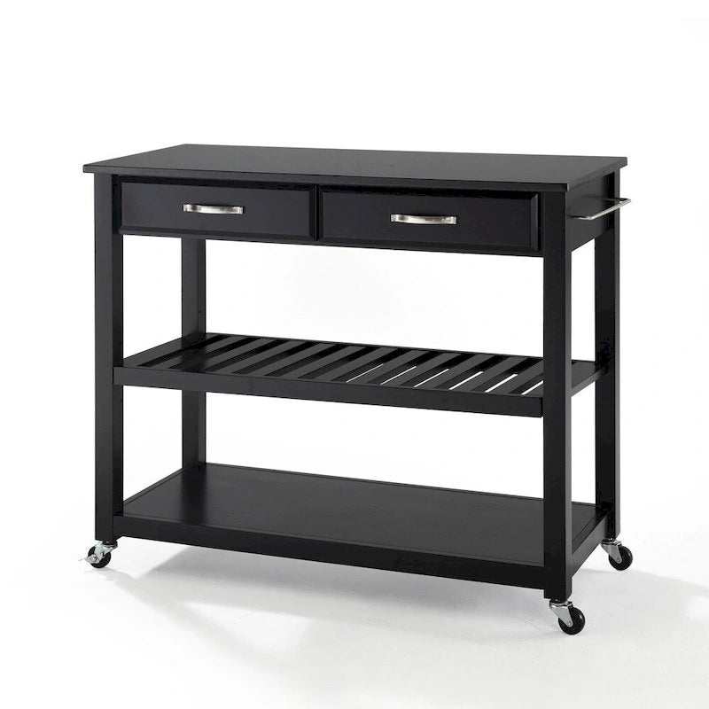 Solid Black Granite Top Kitchen Cart/Island in Black Finish - 17d x 43w x 35h