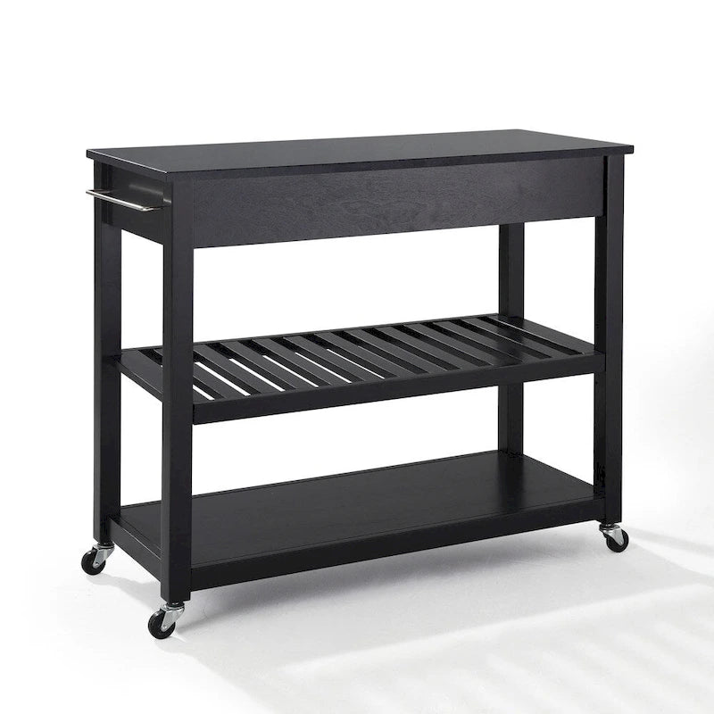 Solid Black Granite Top Kitchen Cart/Island in Black Finish - 17d x 43w x 35h