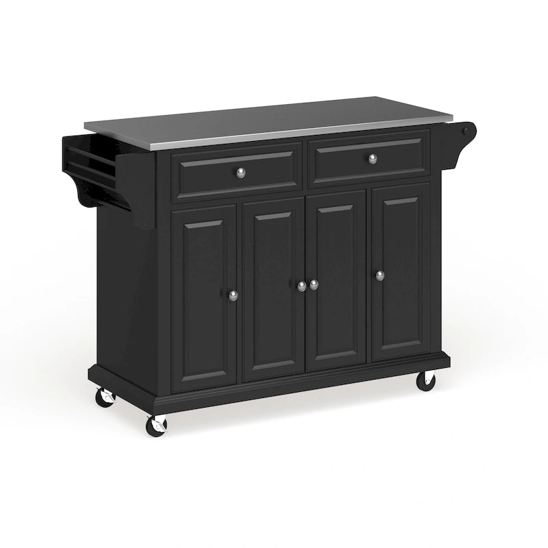 Full Size Black Finish Stainless Steel Top Kitchen Cart / Island