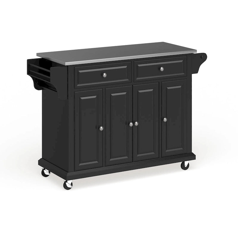 Full Size Black Finish Stainless Steel Top Kitchen Cart / Island
