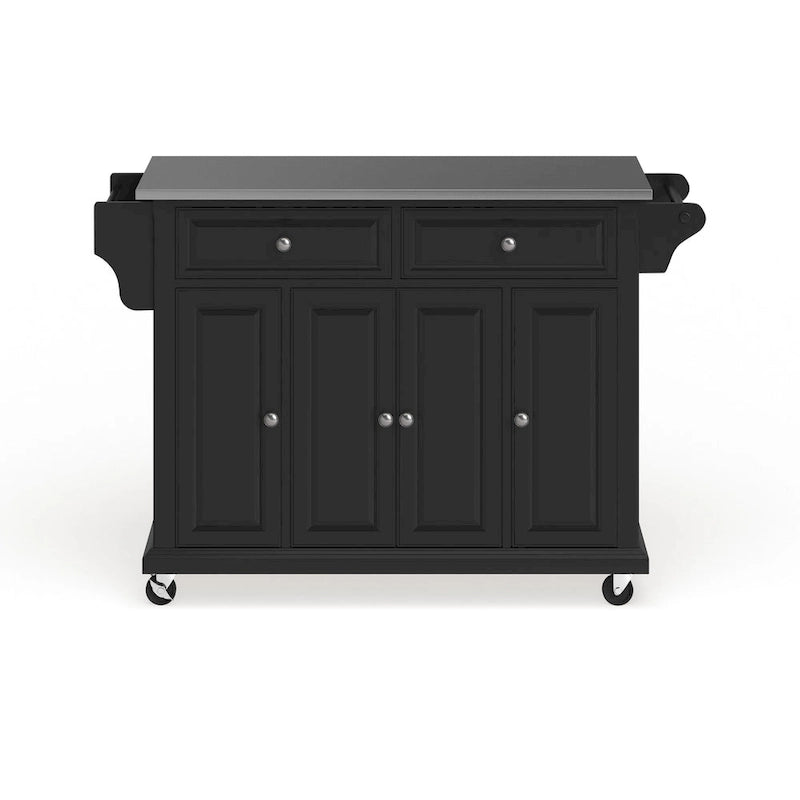 Full Size Black Finish Stainless Steel Top Kitchen Cart / Island