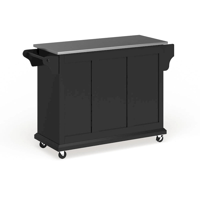 Full Size Black Finish Stainless Steel Top Kitchen Cart / Island