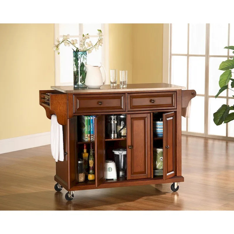 Stainless Steel Top Classic Cherry Finish Kitchen Cart