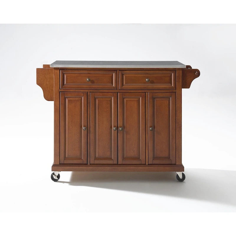 Stainless Steel Top Classic Cherry Finish Kitchen Cart
