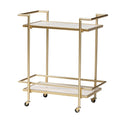 Gold Metal and White Marble 2-Tier Wine Cart