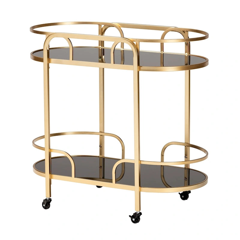 Gold Metal and Tempered Glass 2-Tier Wine Cart