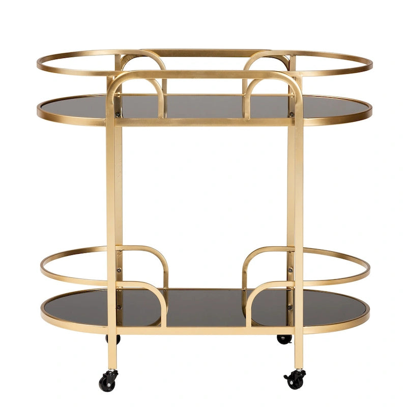 Gold Metal and Tempered Glass 2-Tier Wine Cart