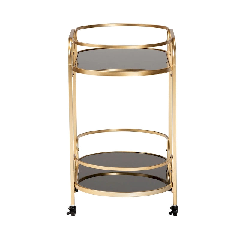 Gold Metal and Tempered Glass 2-Tier Wine Cart