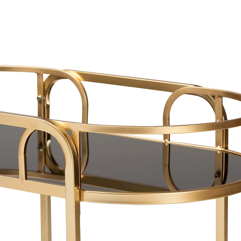 Gold Metal and Tempered Glass 2-Tier Wine Cart