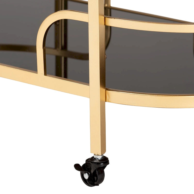 Gold Metal and Tempered Glass 2-Tier Wine Cart