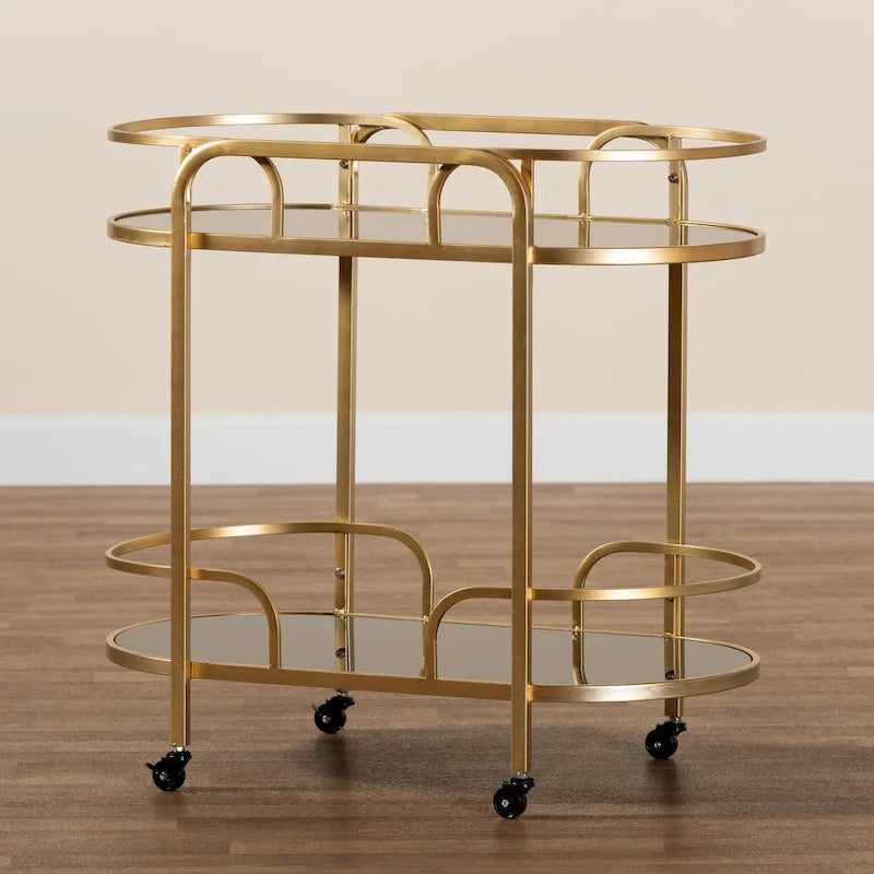 Gold Metal and Tempered Glass 2-Tier Wine Cart