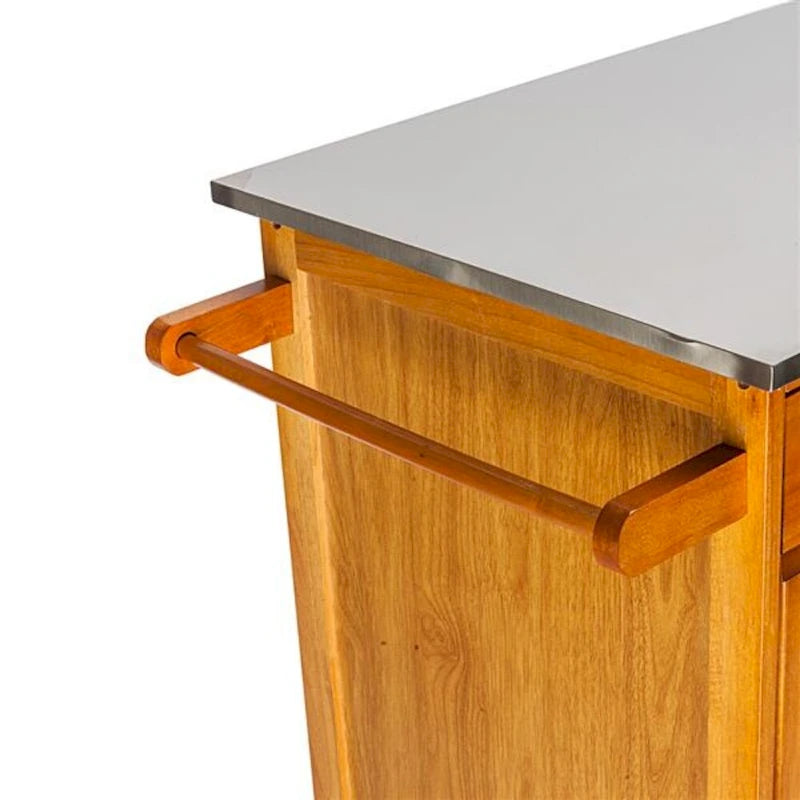 Moveable Kitchen Cart with Stainless Steel Top, One Drawer & One Cabinet – Sapele