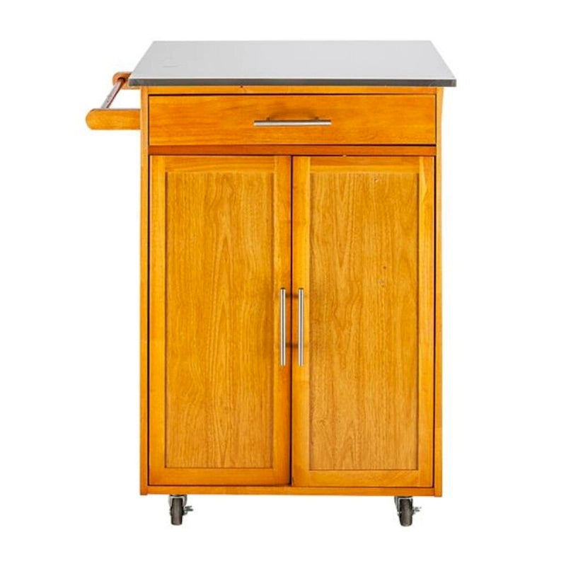 Moveable Kitchen Cart with Stainless Steel Top, One Drawer & One Cabinet – Sapele