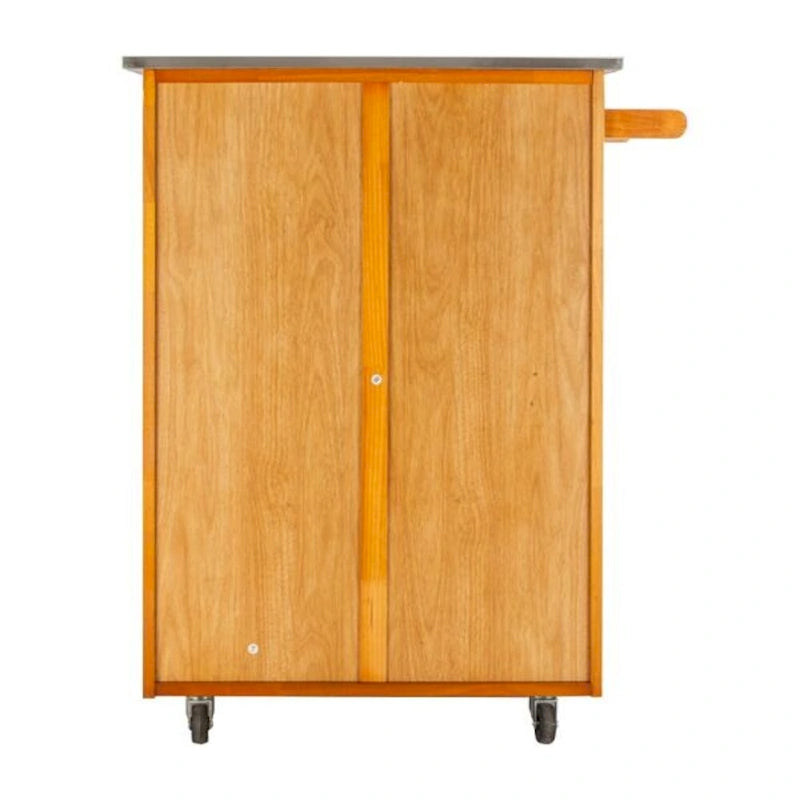 Moveable Kitchen Cart with Stainless Steel Top, One Drawer & One Cabinet – Sapele