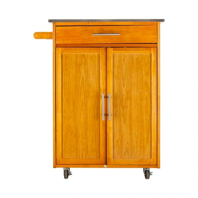Moveable Kitchen Cart with Stainless Steel Top, One Drawer & One Cabinet – Sapele