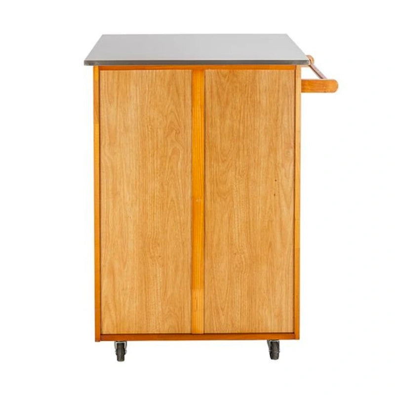 Moveable Kitchen Cart with Stainless Steel Top, One Drawer & One Cabinet – Sapele
