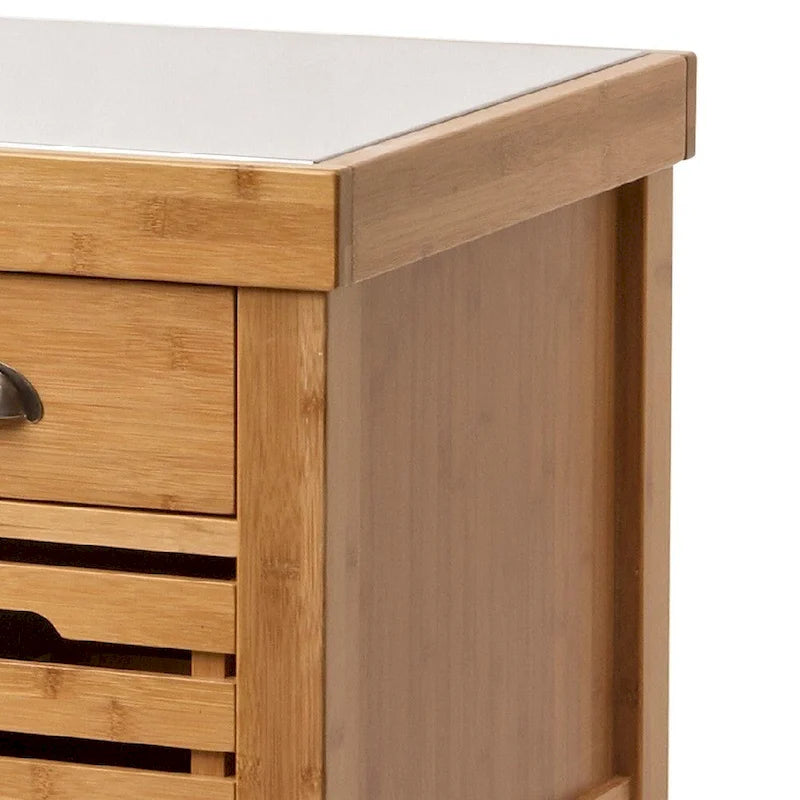 36 Inch Bamboo Kitchen Cart with 2 Drawers and Stainless Steel Top