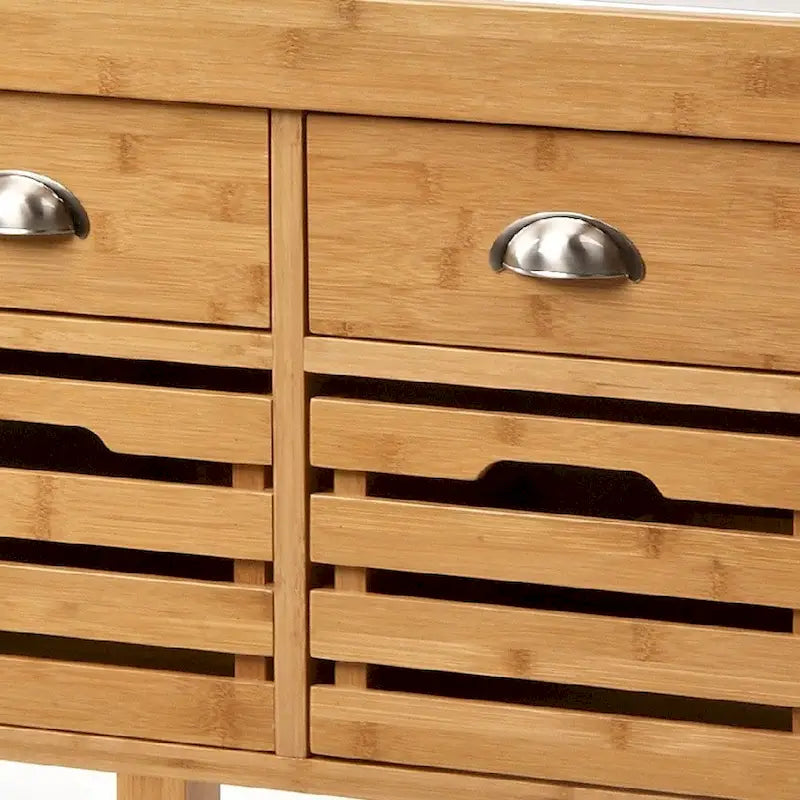 36 Inch Bamboo Kitchen Cart with 2 Drawers and Stainless Steel Top