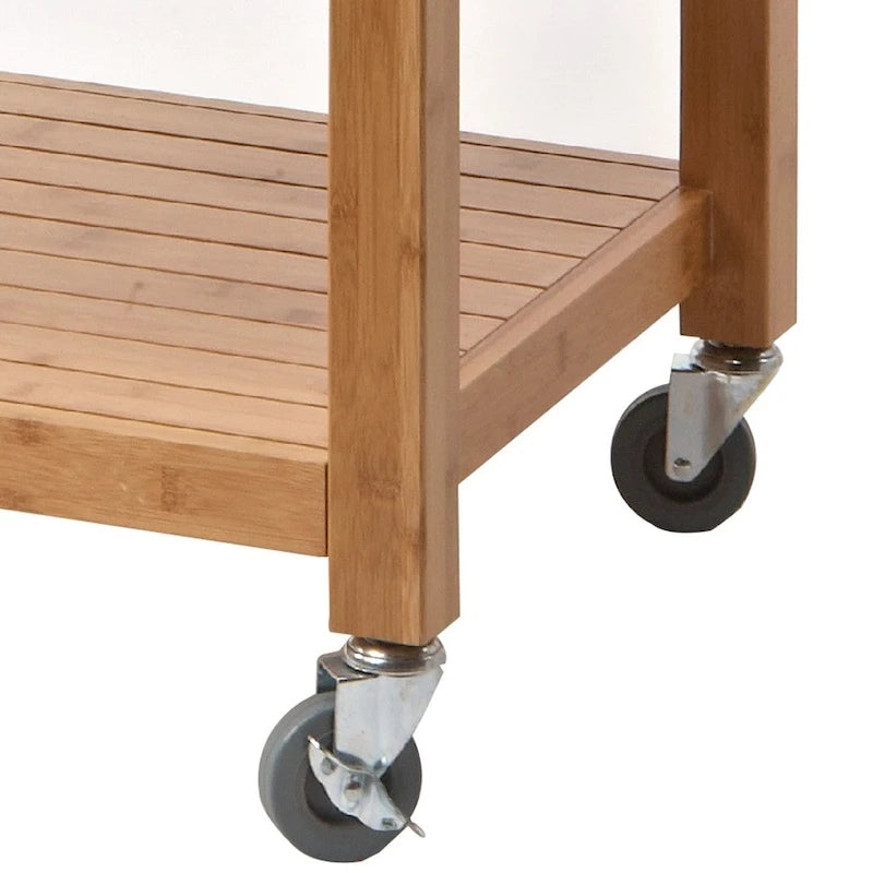 36 Inch Bamboo Kitchen Cart with 2 Drawers and Stainless Steel Top