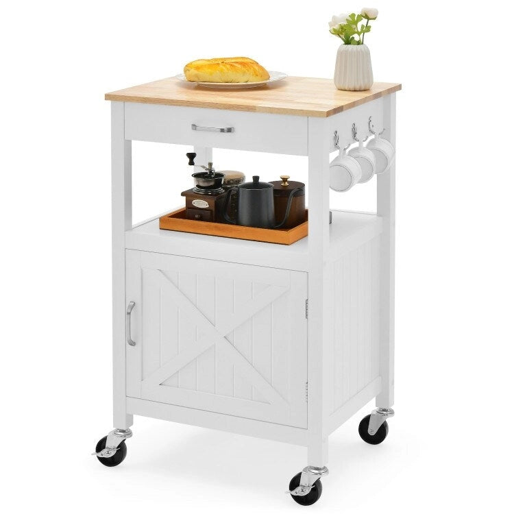 Rolling Kitchen Island Cart with Drawer and Side Hooks