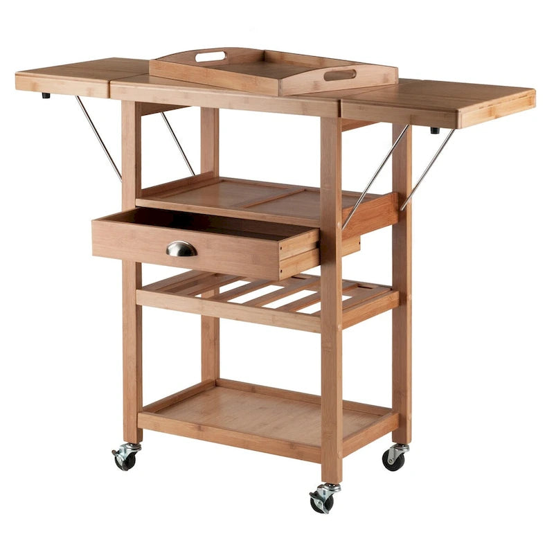 Utility Kitchen Cart, Drop Leaf, Bamboo - 45.28 x 15.16 x 35.43 inches