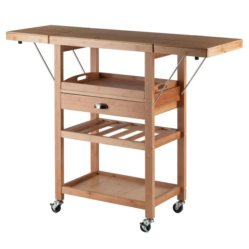 Utility Kitchen Cart, Drop Leaf, Bamboo - 45.28 x 15.16 x 35.43 inches
