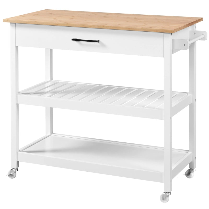 Kitchen Cart with Storage and Drawer Wood Countertop