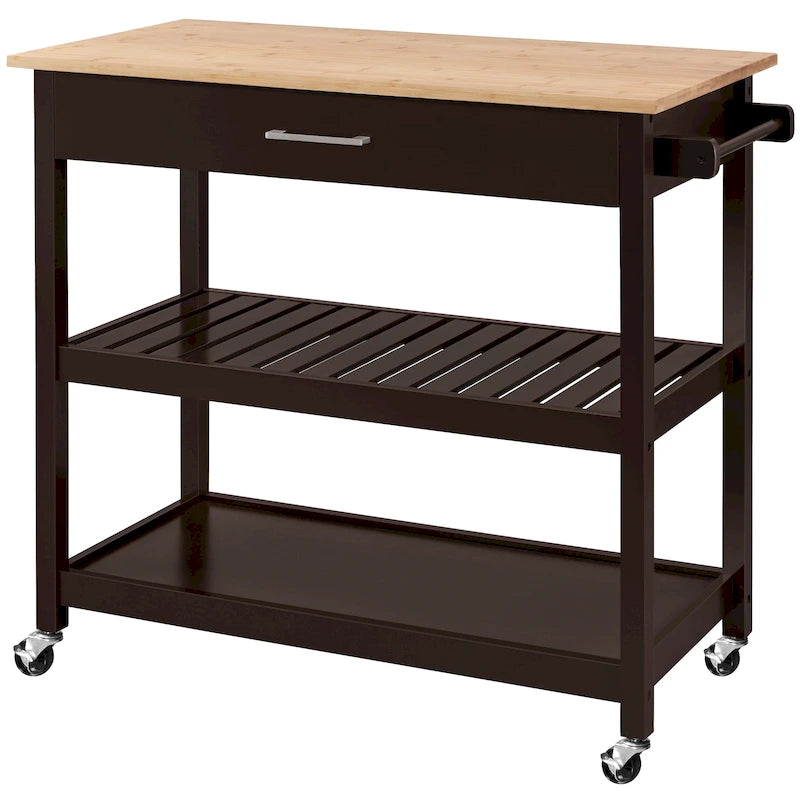 Kitchen Cart with Storage and Drawer Wood Countertop