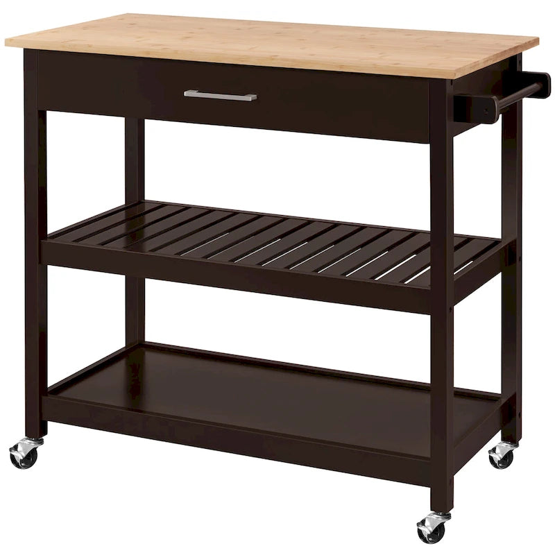 Kitchen Cart with Storage and Drawer Wood Countertop