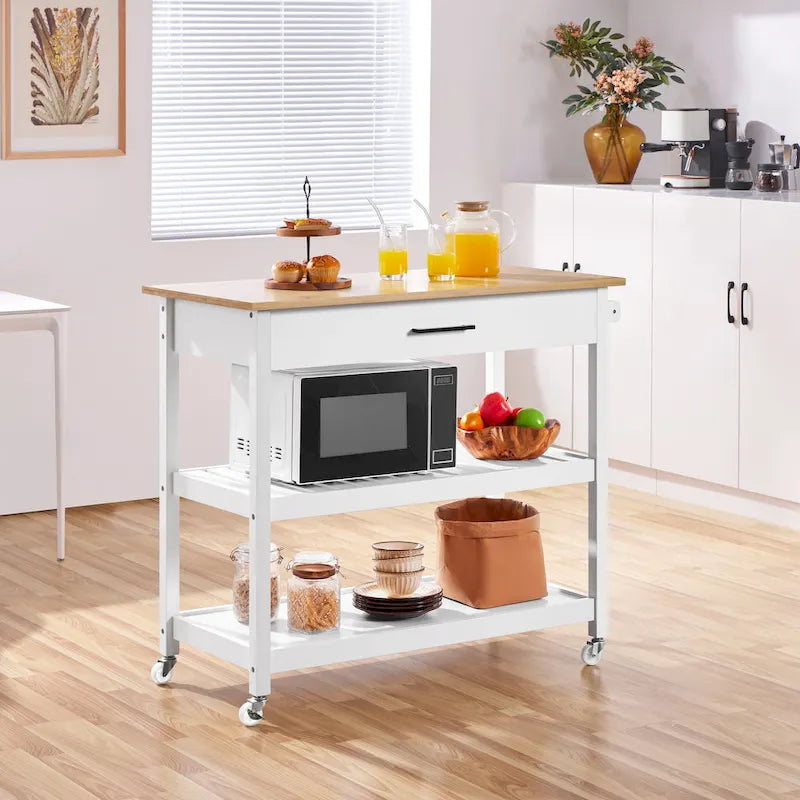 Kitchen Cart with Storage and Drawer Wood Countertop