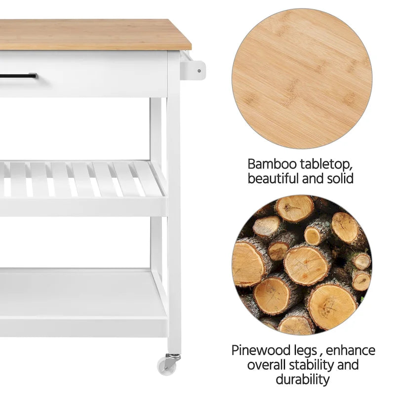 Kitchen Cart with Storage and Drawer Wood Countertop