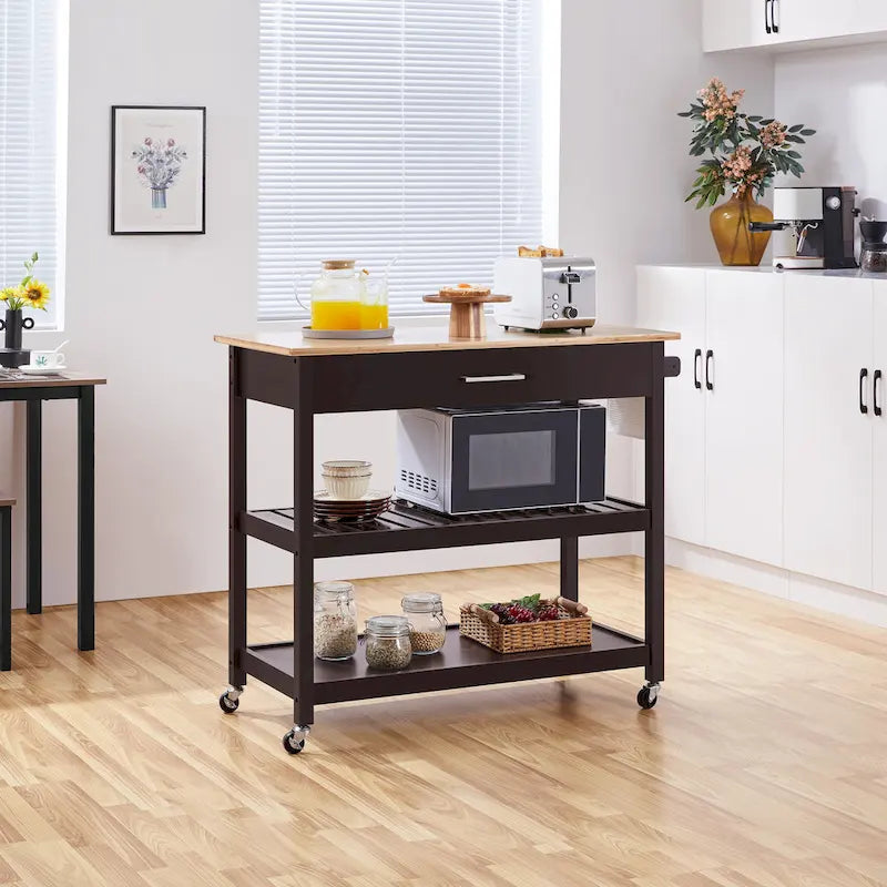 Kitchen Cart with Storage and Drawer Wood Countertop