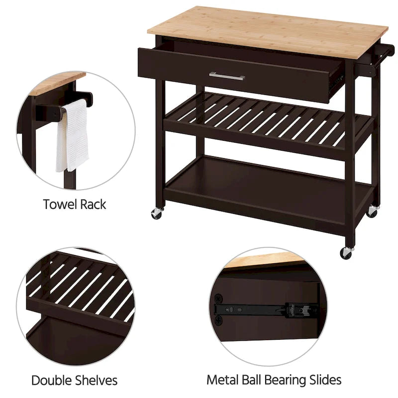 Kitchen Cart with Storage and Drawer Wood Countertop