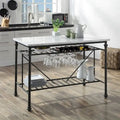 Marble Top Kitchen Island with Wine Glass Storage